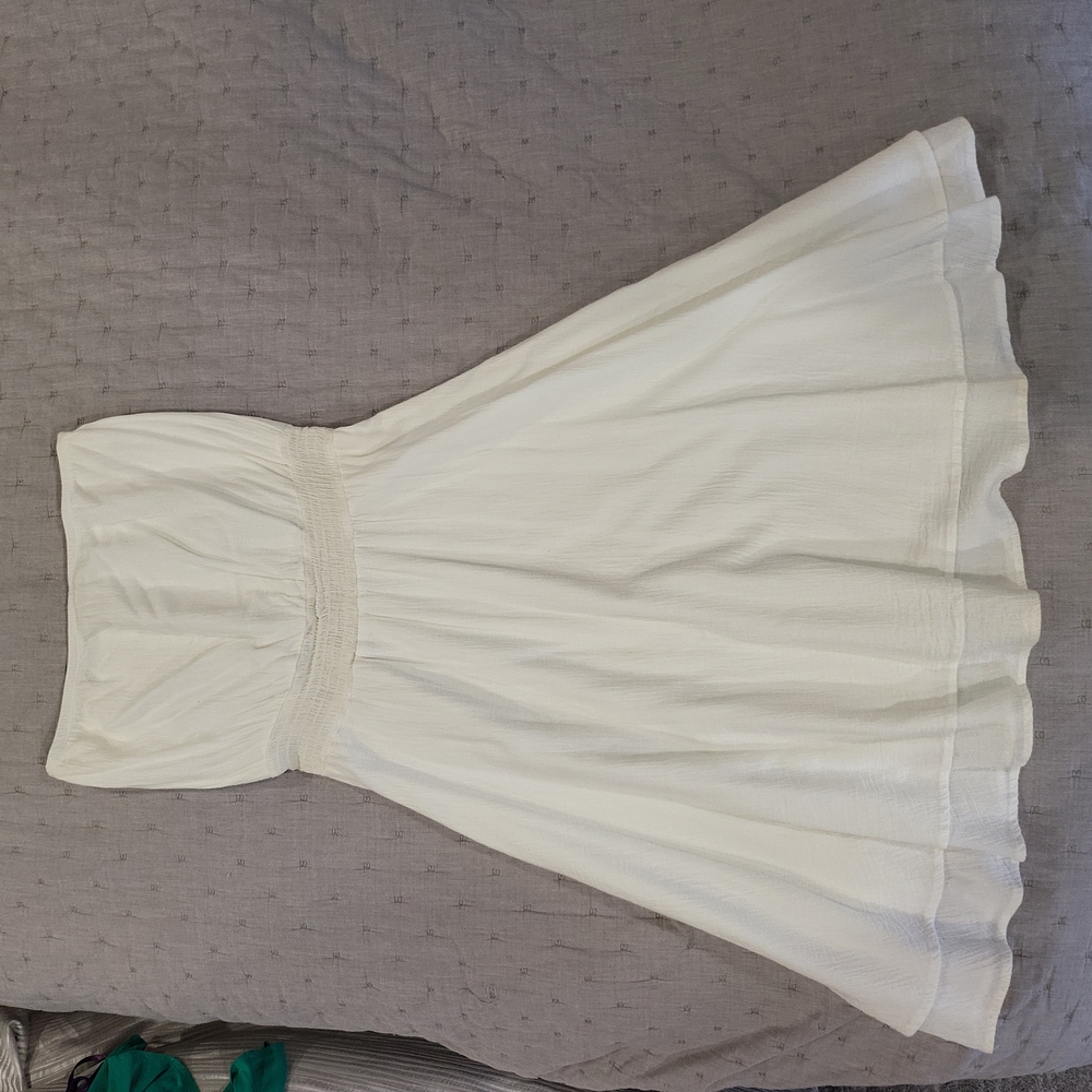 White knee length strapless dress, cotton, Large
